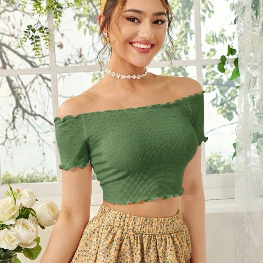 SheinVCAY Collection Off the Shoulder Cropped Tee